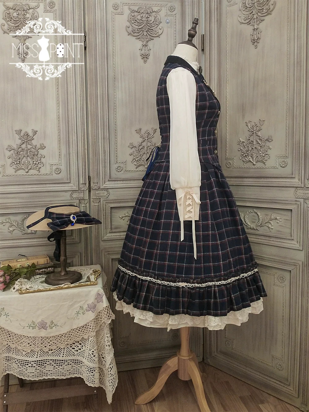 Miss Point - Rose - Elegant Lolita Fishbone Grid Skirt Customized