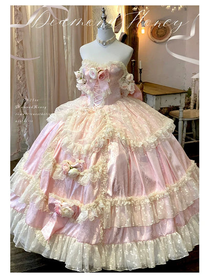 Diamond Honey - Love and Roses - Princess Bridal Wedding Lolita Dress With Rose Detail and Tiered Skirt