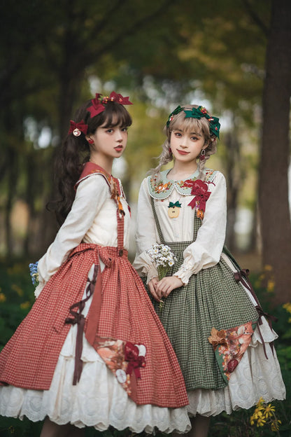 Miss Point - Chubby Fox in the Forest - Customized Lolita Skirt Embroidery Lace Cotton Lolita Skirt