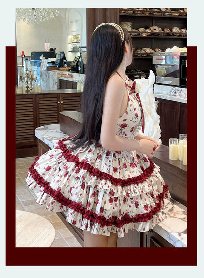 Diamond Honey Lolita - Heart Rose - Vintage Lolita Jumper Dress Retro Rose Lolita JSK