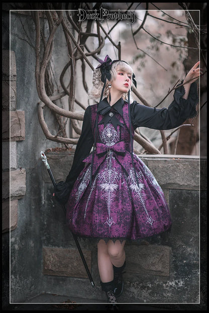DuskProphecy - Coccyx - Elegant Lolita Dress High Waist Fishbone Print JSK Set