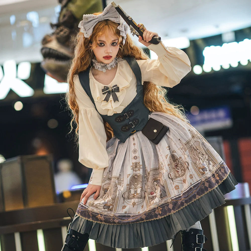 Miss Point - Demon Hunting Notes - Gothic Lolita Cross Print Short Skirt