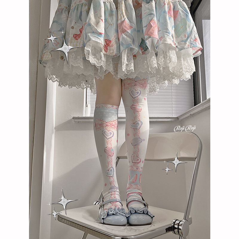 Roji roji - Macaron Printed Lolita Knee Stockings