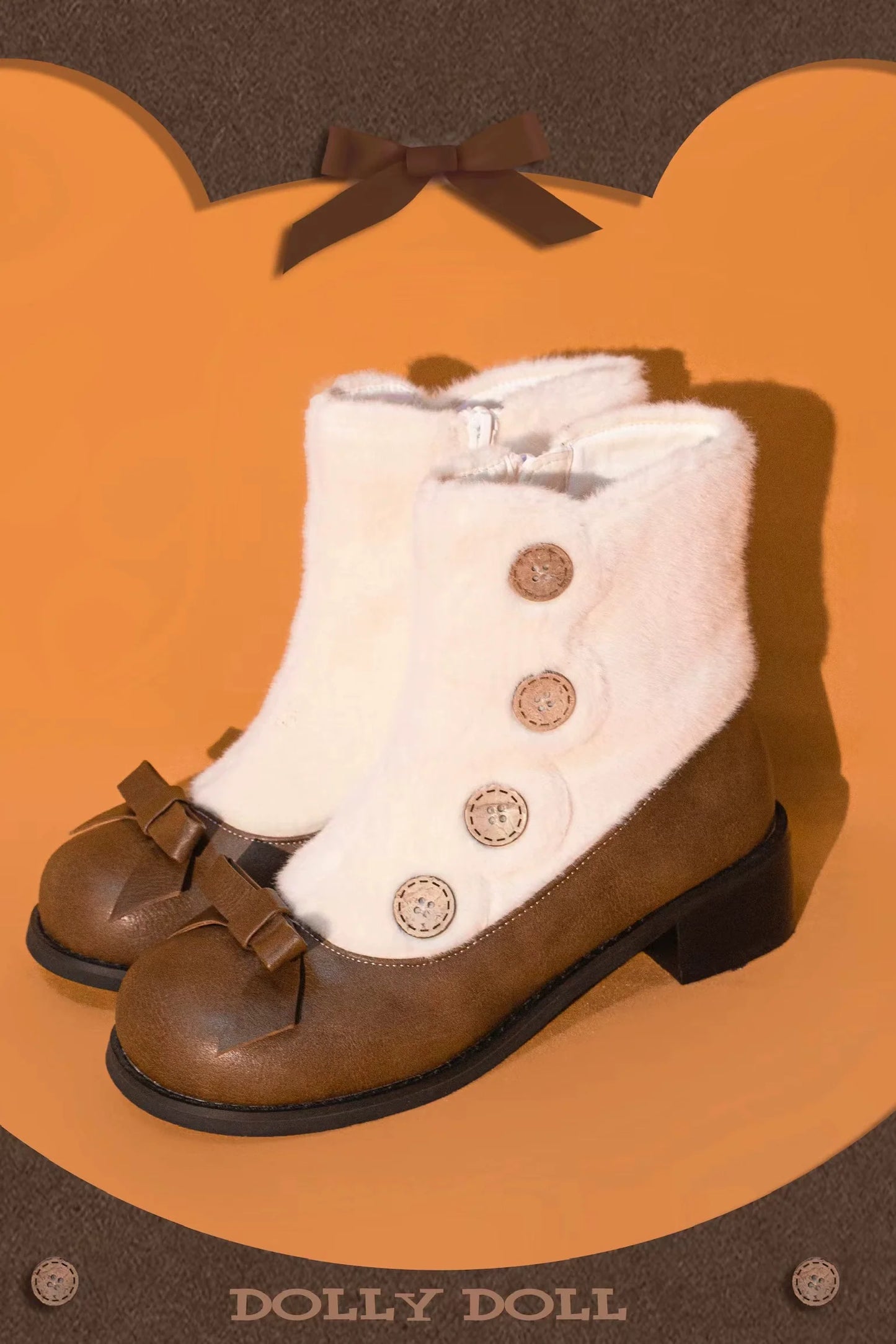 Dolly Doll - Winter Lolita Boots Fur Mary Jane Lolita Low Heel Shoes