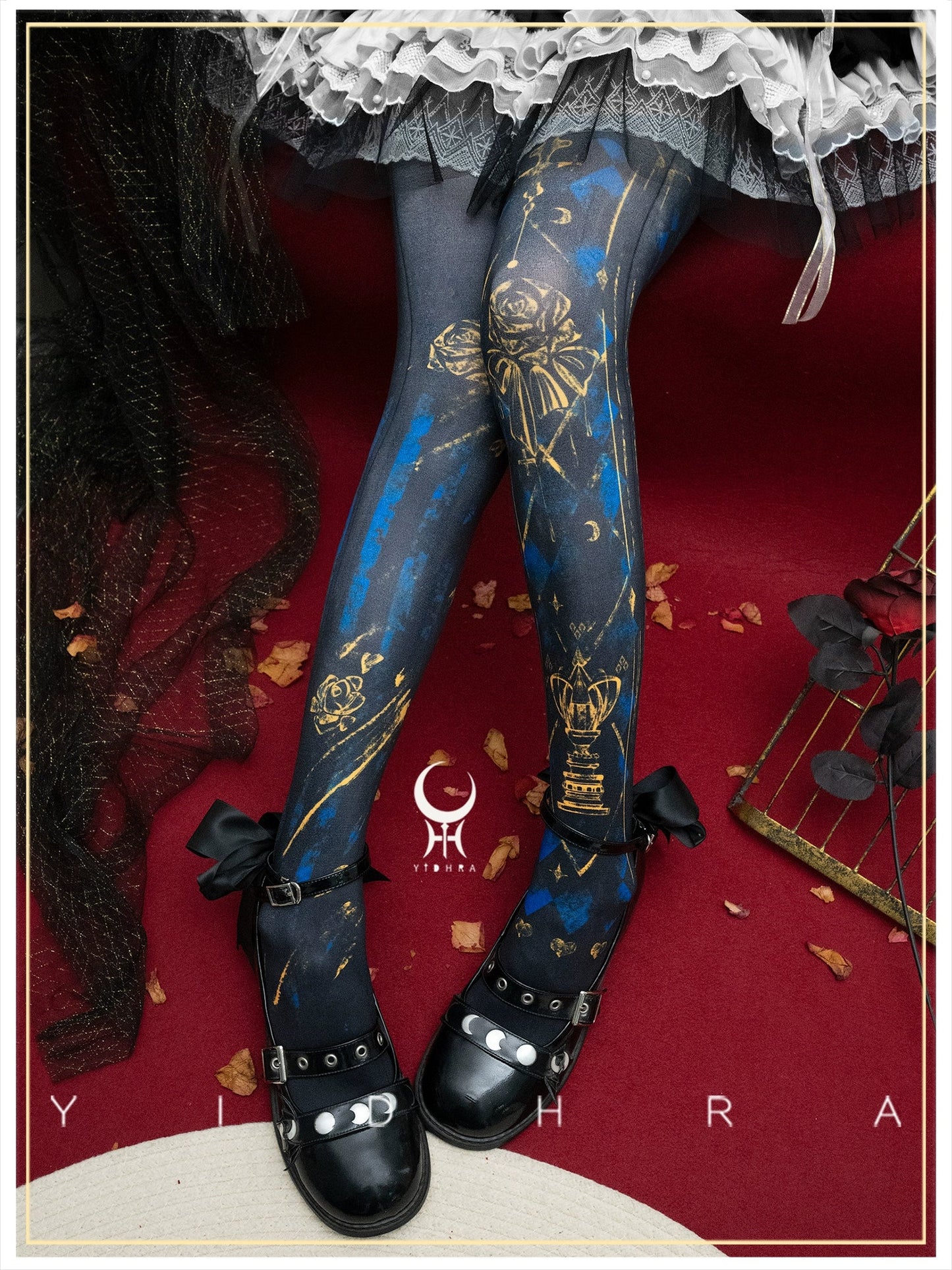 Yidhra - Rose Printed Gothic Lolita Pantyhose