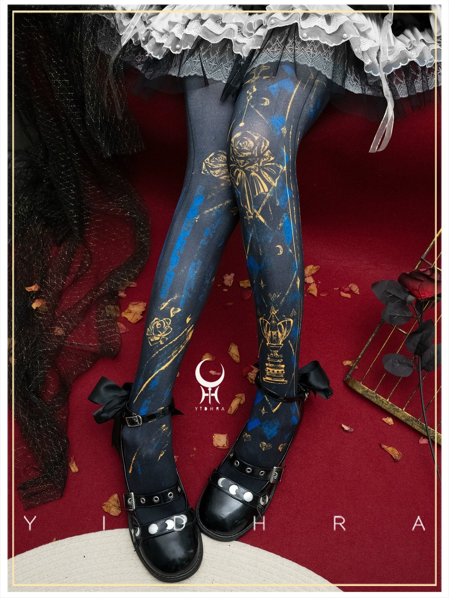 Yidhra - Rose Printed Gothic Lolita Pantyhose