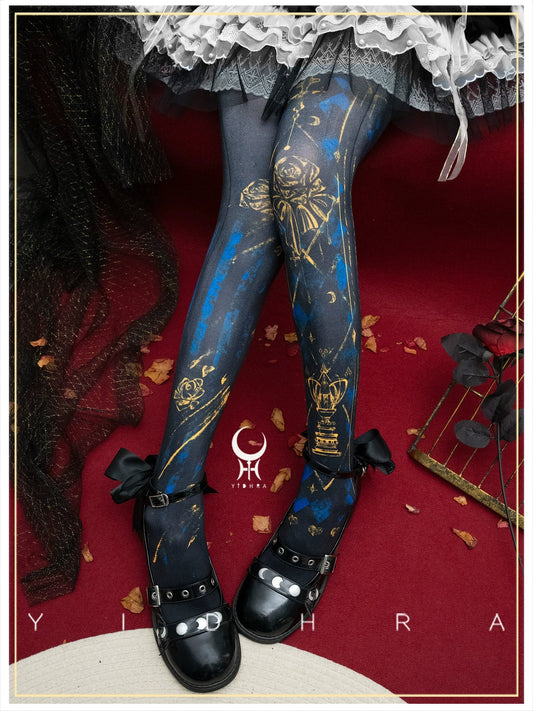 Yidhra - Rose Printed Gothic Lolita Pantyhose