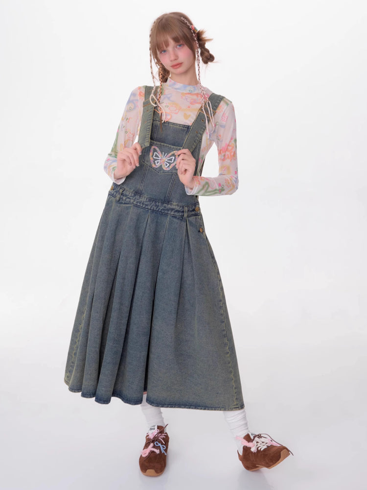 Denim suspender skirt【s0000007531】