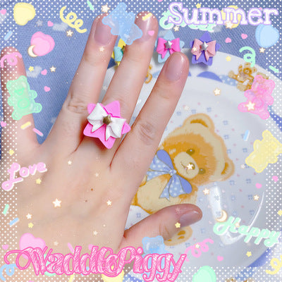 WaddlePiggy - Sweet Lolita Adjustable Handmade Star Bow Lolita Ring
