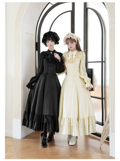 With PUJI - White Daylight - Elegant Lolita Long Sleeve OP Dress, Side Zipper