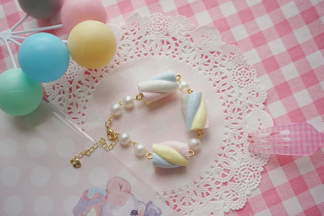 Cat Tea Party - Sweet Lolita Accessories Simulated Cotton Candy Clay Bracelet Necklace