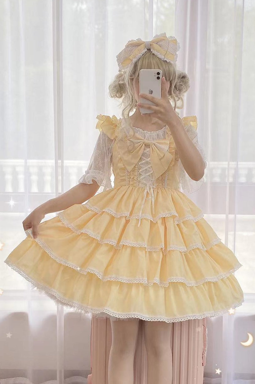 Ilovexiaolu - Princess Tata Kawaii Solid Color Lolita JSK