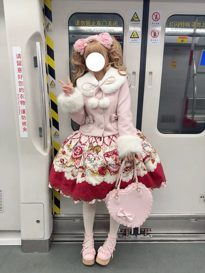 Sara Bell - Winter Story - Winter Kawaii Lolita Short Coat, Detachable Fur Collar