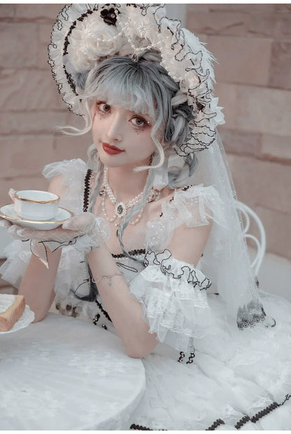 Cat Fairy - Dark Starry Night - Wedding Lolita Jumper Dress Black And White Tea Party Dress