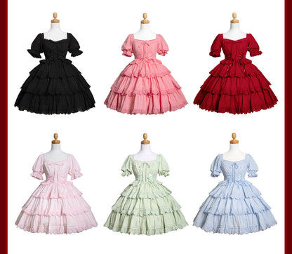 MEEKWIND - Miss Flora - Cotton Sweet Lolita Dress Set Doll-like OP and JSK