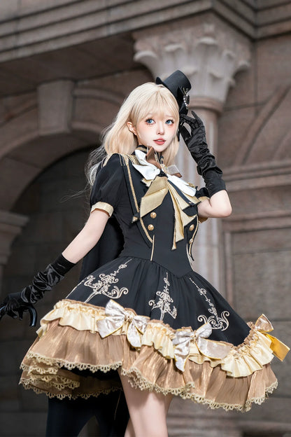 Letters from Unknown Star - Glitter Oath - Military Lolita OP Dress with Detachable Split Tail Cloak