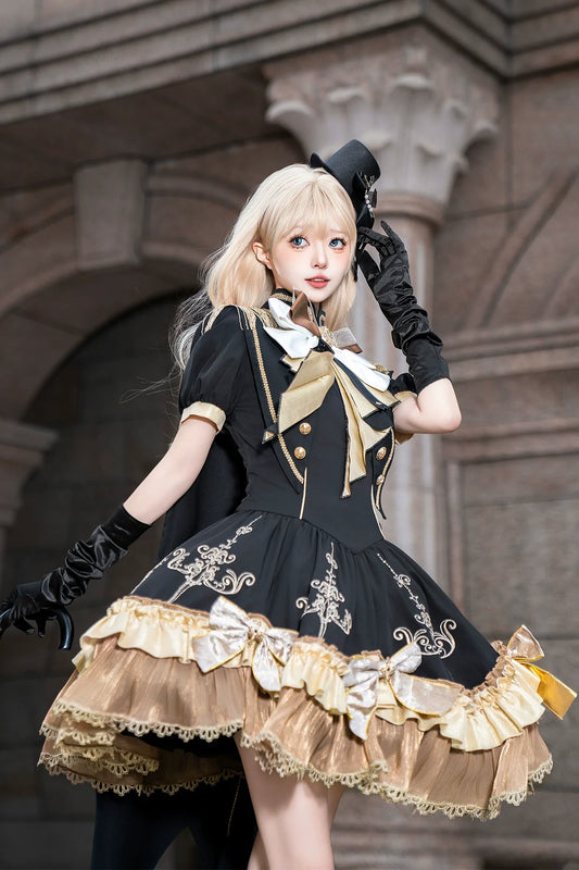 Letters from Unknown Star - Glitter Oath - Military Lolita OP Dress with Detachable Split Tail Cloak
