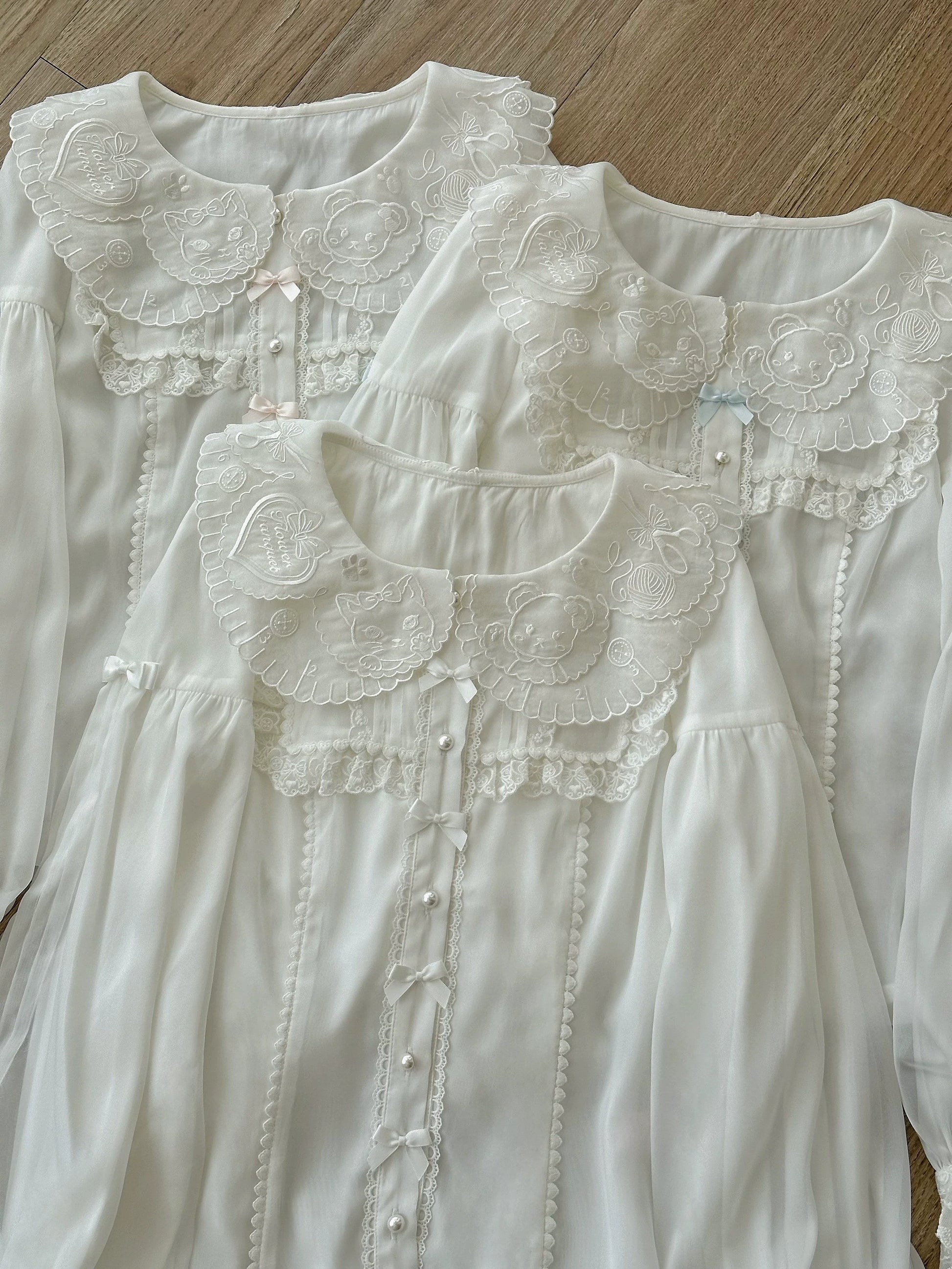 Flower Banquet - Sweet Lolita Blouse Embroidered Shirt with Long Sleeve