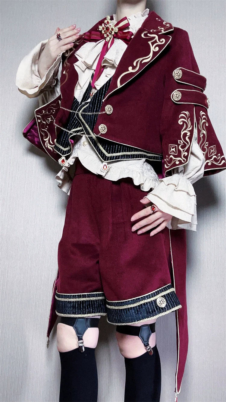 Letters from Unknown Star - Heir - Ouji Lolita Shorts Set Military Prince Lolita Coat and Blouse