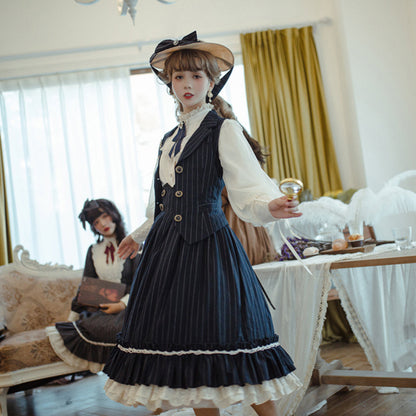 Miss Point - Rose Doll - Elegant Lolita Striped Fishbone Skirt
