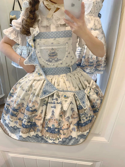 Akiyama Future Studio - Blueberry Tart Party - Sweet Blue Lolita Salopette Dress Blueberry Tart Print JSK Dress