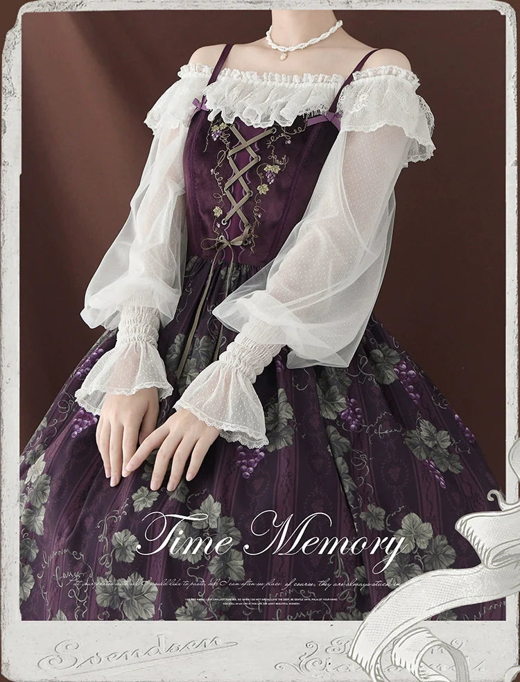 Time Memory - Layered Heart - Sheer Classic Shirt with Mutton Sleeves & Polka Dot