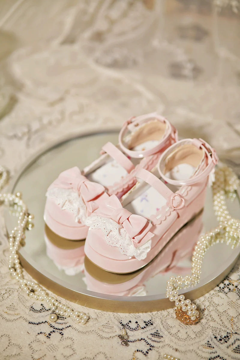 Jiujiu Lolita - Milky Puff - Sweet Lolita Heels Shoes, Round Toe With Petite Wedge