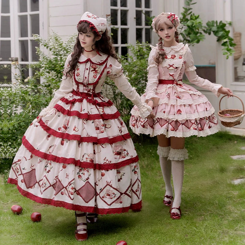 With PUJI - Apple Orchard - Country Lolita SK Embroidered Twins Lolita Top Skirt
