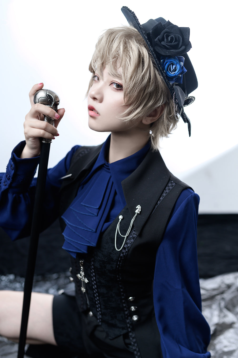 Princess Chronicles - Black and Blue - Male Lolita Ouji Swallowtail Vest