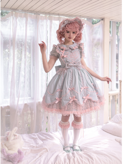The Seventh Doll - Sweet Diary SP - Vintage Lolita Jumper Dress Petal-like Hem JSK Headdress Set