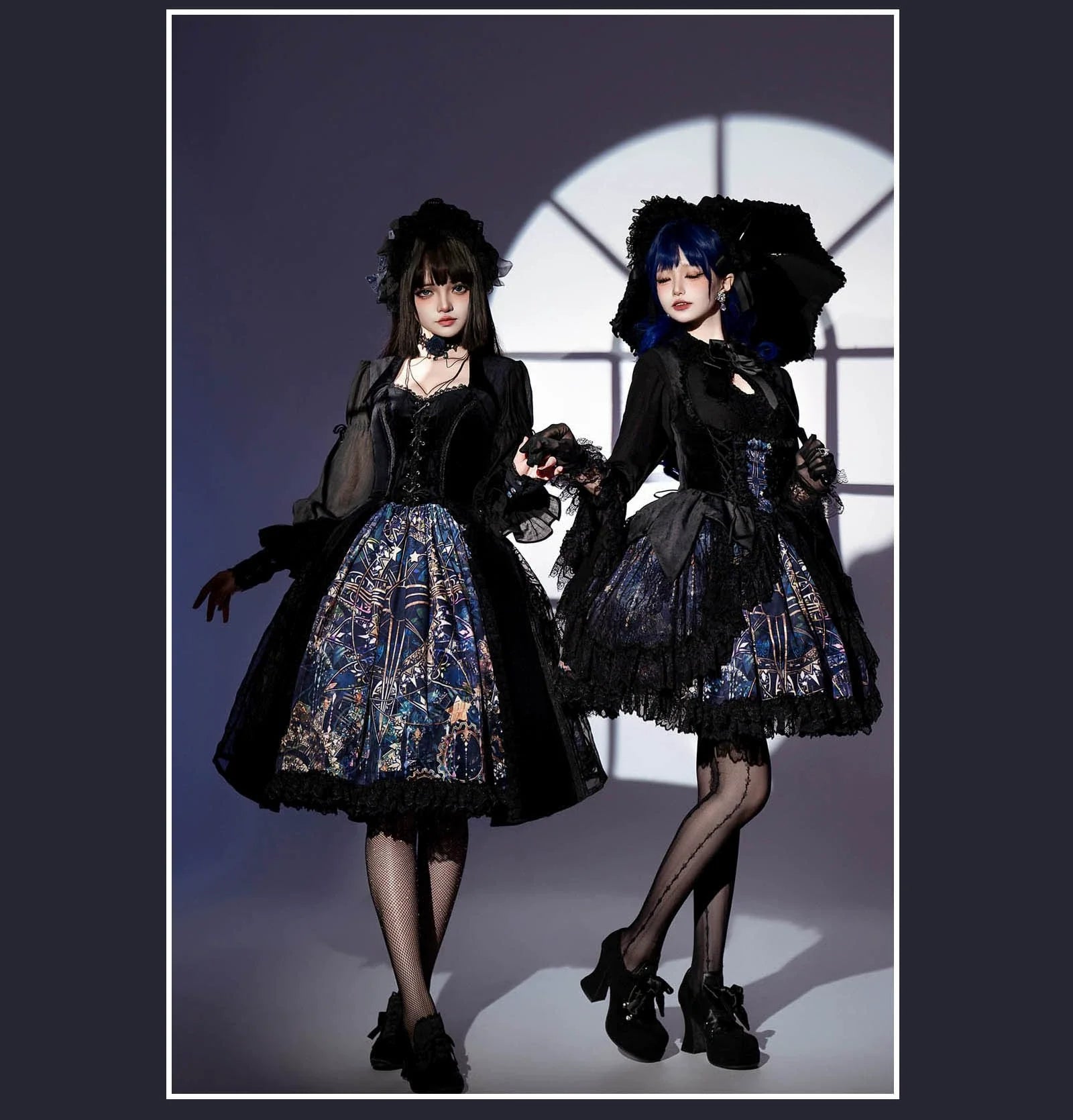SUSIN - Night Traveler - Classic and Elegant Gothic Dress with Colorful Window Prints