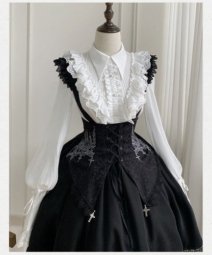 With PUJI - Charlotte - Elegant Lolita Blouse Summer Shirt with Lantern Sleeves