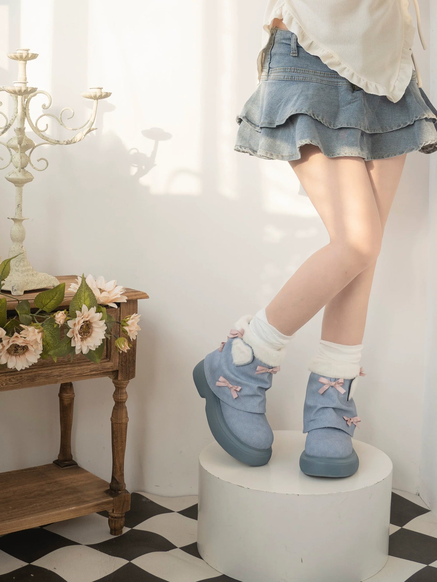 Dolly Doll - Ponyo - Winter Casual Lolita Boots Bow Thick Sole Shoes