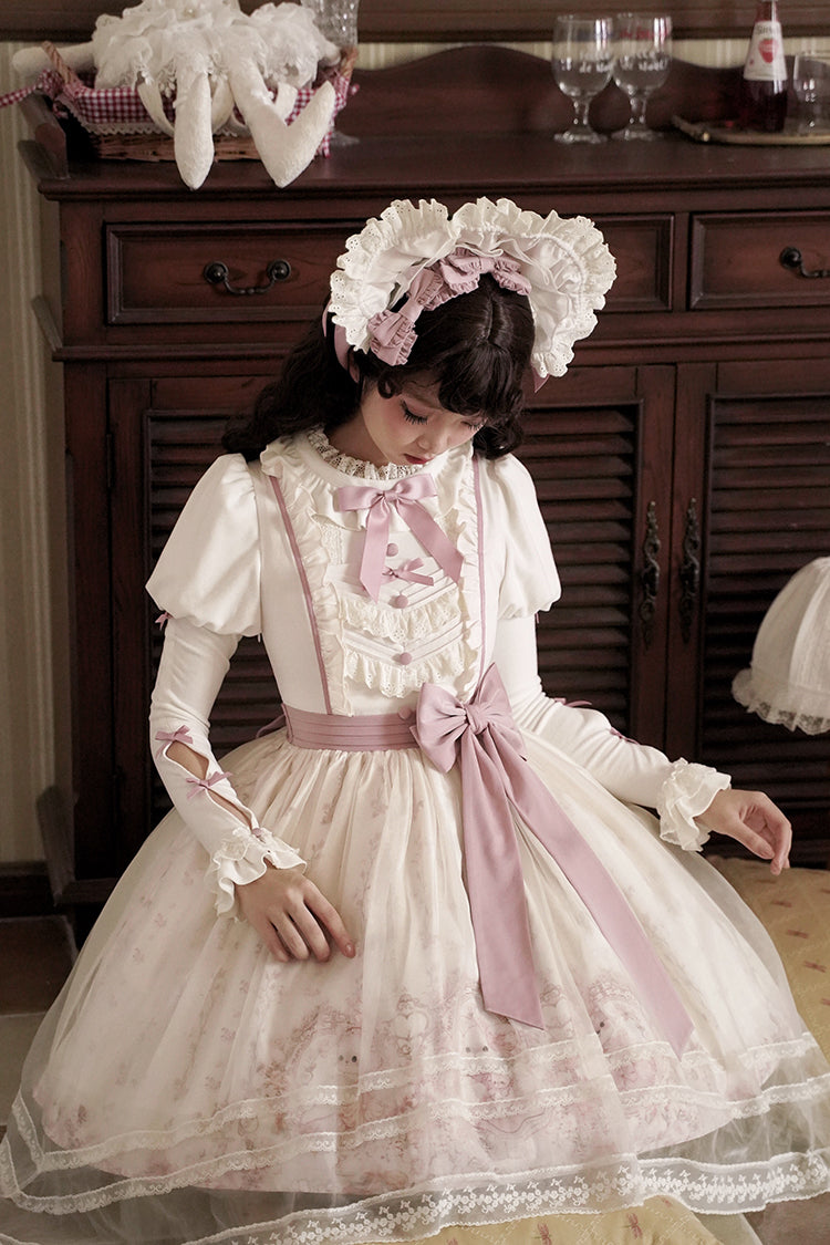 Half Sweet Lolita - Doll Garden - Sweet Lolita JSK Dress Cat Print Pink Dress Set