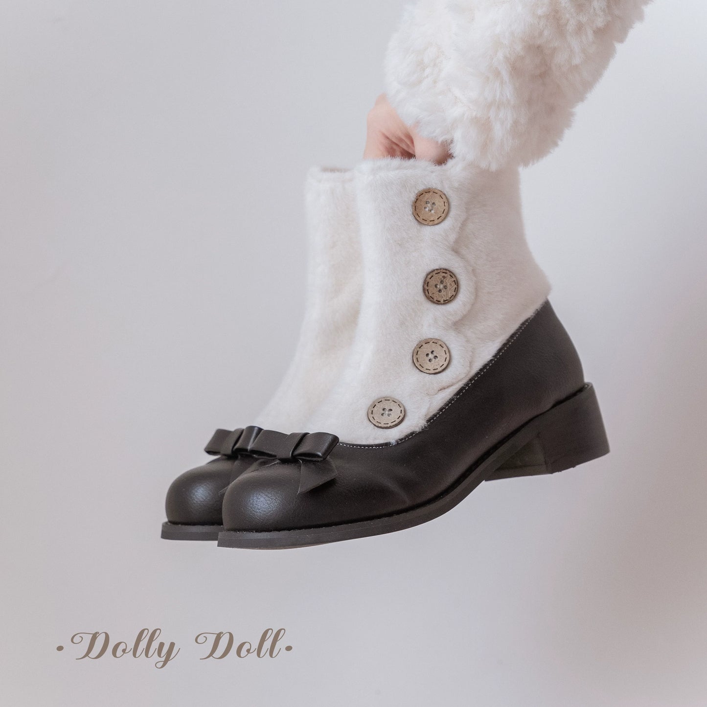 Dolly Doll - Winter Lolita Boots Fur Mary Jane Lolita Low Heel Shoes