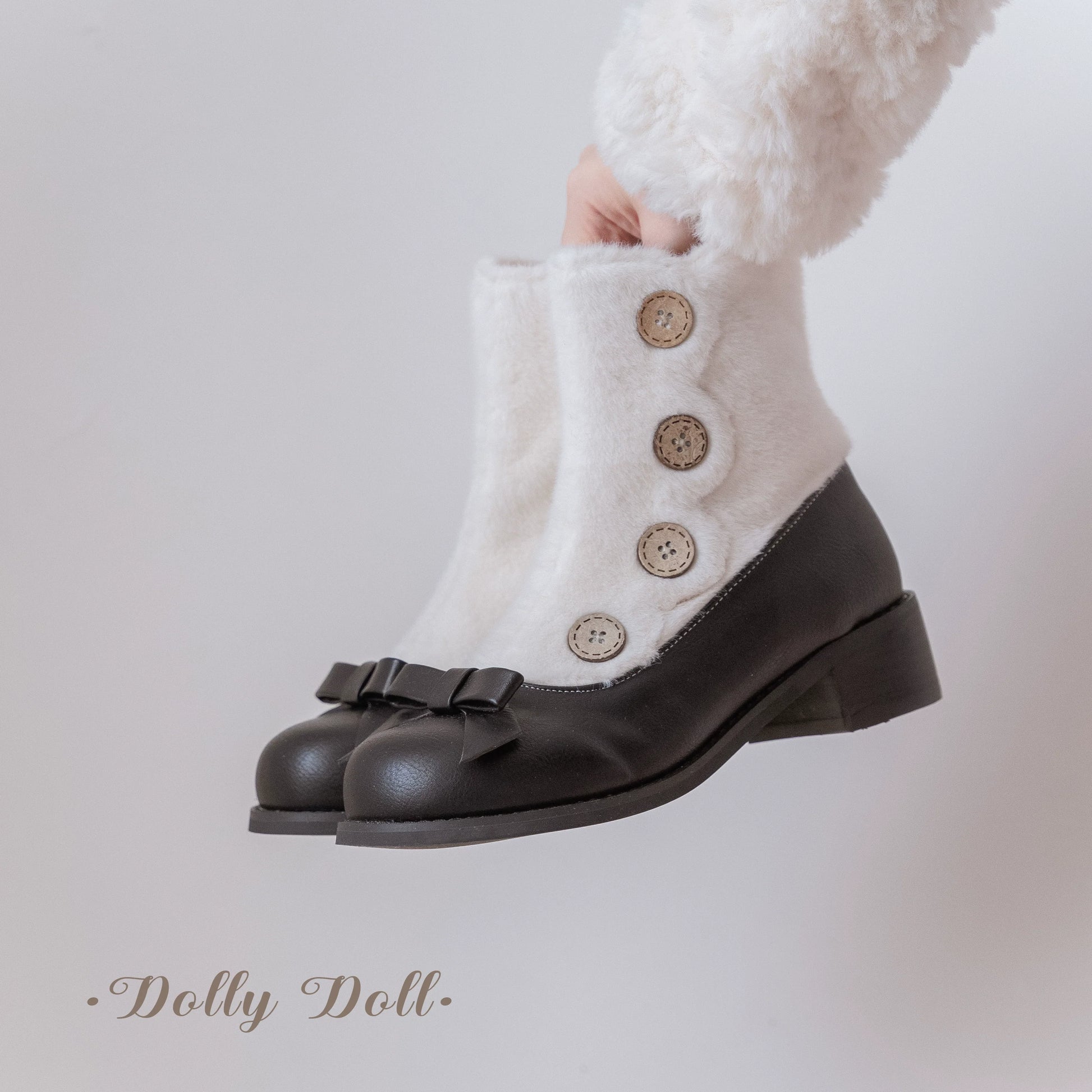 Dolly Doll - Winter Lolita Boots Fur Mary Jane Lolita Low Heel Shoes