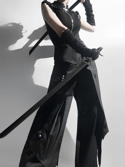Your Princess - Nightblade - Black Ouji Lolita Apron Pants Suit