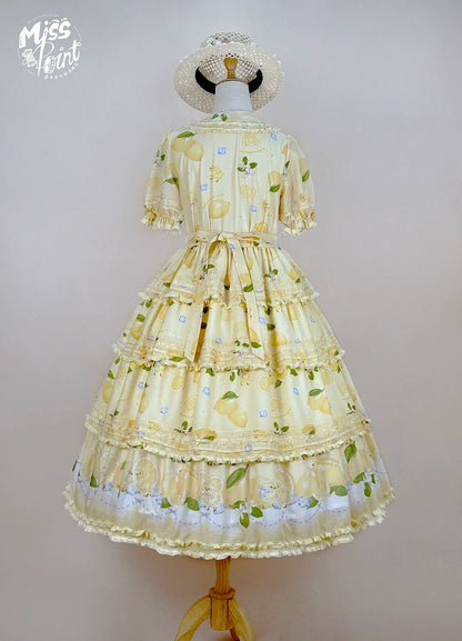 Miss Point - Lemon Chick - Country Lolita Printed OP With Button Front