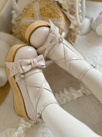 SeeYou - Sweet Cake - Sweet Lolita Platform Shoes Wood Grain