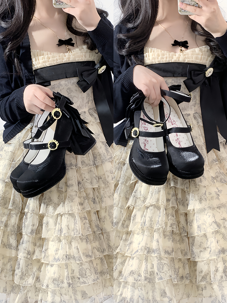 Dreamland - Dreamlike Lily of the Valley - Classic Lolita Platform Shoes with Back Large Bow