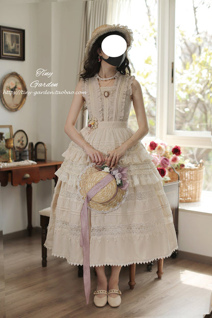 Tiny Garden - Spring Whisper - Solid Color Classic Lolita JSK Dress with Tulle Apron
