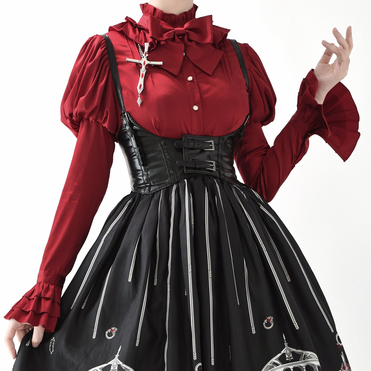 Nn Star - Dragonbone Lily - Gothic Lolita Satin Shirt with Vintage Julie Sleeves