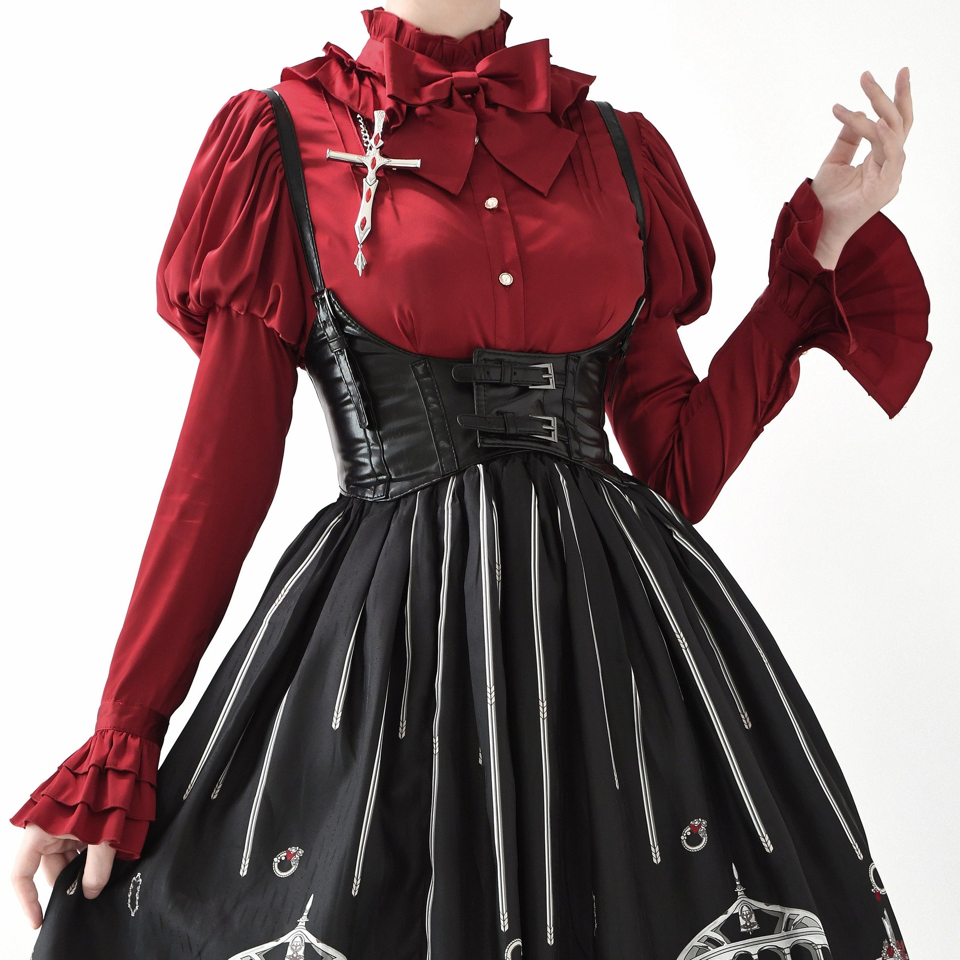 Nn Star - Dragonbone Lily - Gothic Lolita Satin Shirt with Vintage Julie Sleeves