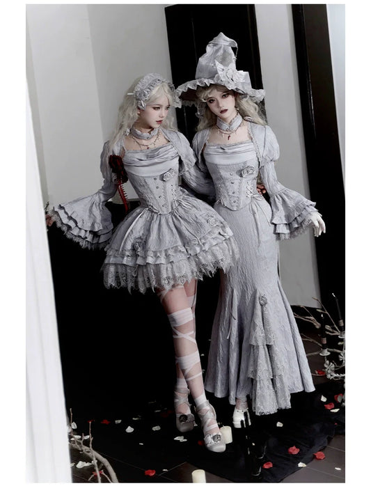With PUJI - Letter and Poetry ﾂｷ Twilight - Gothic Witch Lolita SK Suit Bodice Mermaid Dress