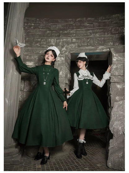 With PUJI - Letter and Poetry ﾂｷ Abyss Clinic - Gothic Lolita Green Dress Set