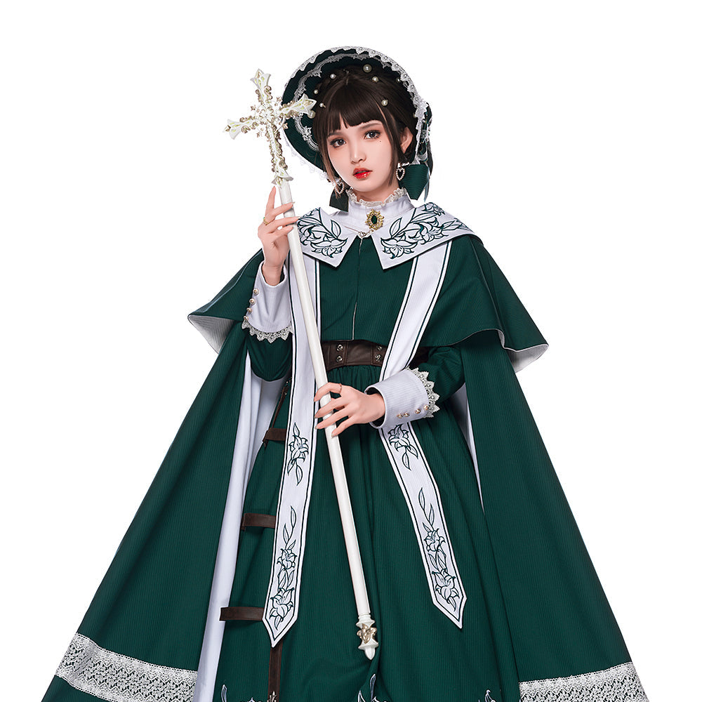 Youpairui - Lobnya - Gothic Nun Lolita Green OP Dress Set
