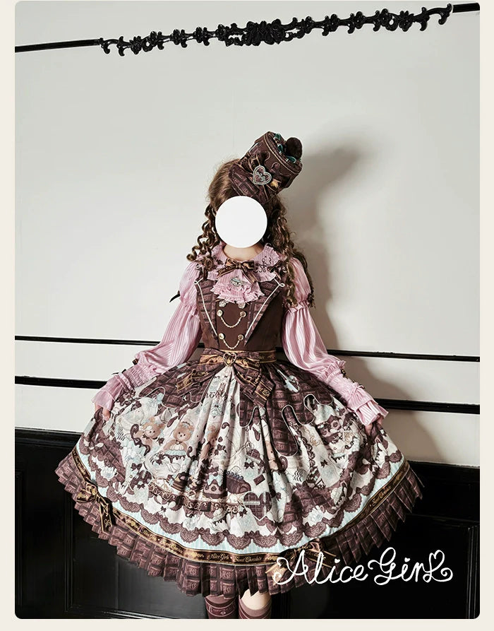 Alice Girl - Bear Chocolate Bar - Kawaii Lolita JSK & Salopette Dress