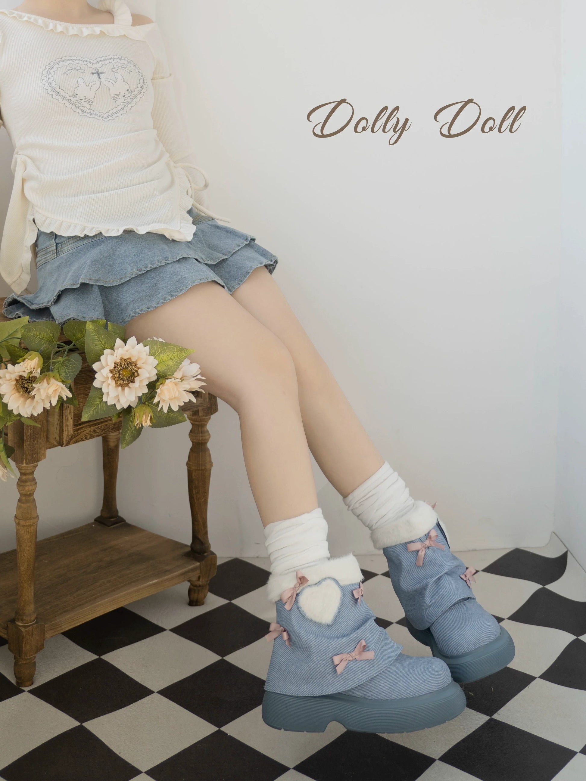 Dolly Doll - Ponyo - Winter Casual Lolita Boots Bow Thick Sole Shoes