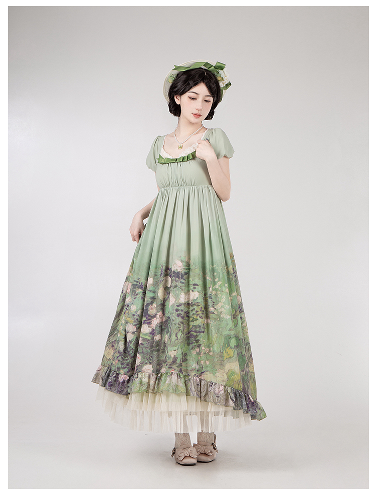 With PUJI - Blooming Rose - Chiffon Classic Lolita Dress Set Painting Styled OP & JSK