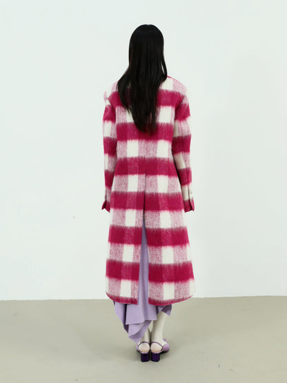 Hollow Strapless Plaid Woolen Coat